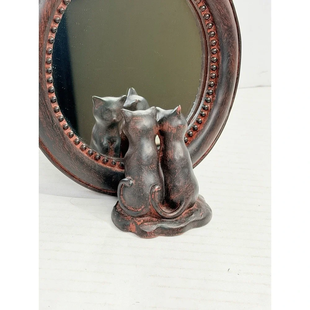 Two Cats Looking in Mirror Oval Tabletop Accent Mirror Polyresin 7